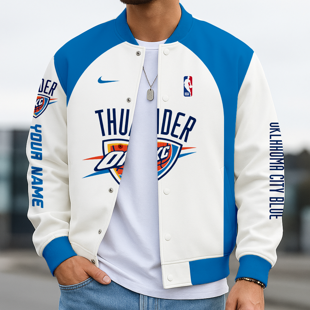 FINAL SALE - NEW CUSTOMIZED NBA01 OC OKLAHOMA CITY THUNDER BASEBALL JACKET, SATIN VARSITY JACKET