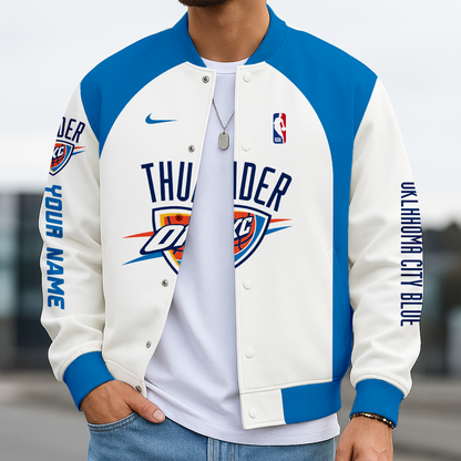 FINAL SALE - NEW CUSTOMIZED NBA01 OC OKLAHOMA CITY THUNDER BASEBALL JACKET, SATIN VARSITY JACKET