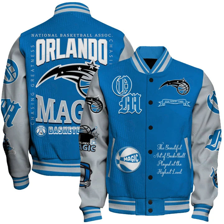 FINAL SALE - NEW CUSTOMIZED NBA15 OMA ORLANDO MAGIC BASEBALL JACKET, SATIN VARSITY JACKET