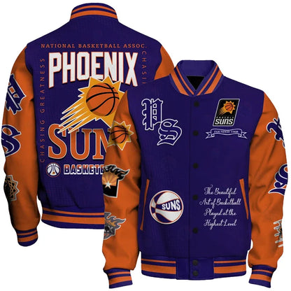 FINAL SALE - NEW CUSTOMIZED NBA21 PSU PHOENIX SUNS BASEBALL JACKET, SATIN VARSITY JACKET