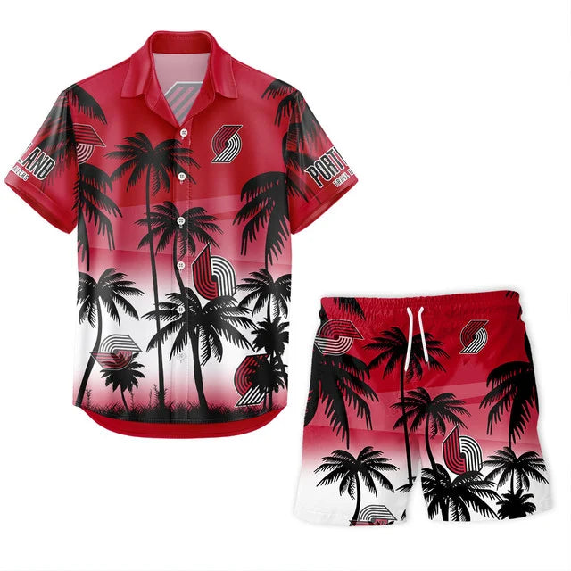 FINAL SALE - NEW CUSTOMIZED NBA22 PTB PORTLAND TRAIL BLAZERS UNISEX HAWAIIAN SHIRT & SHORTS SET