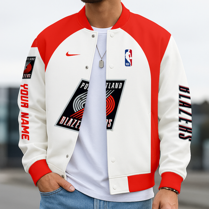 FINAL SALE - NEW CUSTOMIZED NBA22 PT PORTLAND TRAIL BLAZERS BASEBALL JACKET, SATIN VARSITY JACKET
