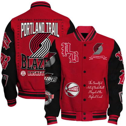 FINAL SALE - NEW CUSTOMIZED NBA22 PTB PORTLAND TRAIL BLAZERS BASEBALL JACKET, SATIN VARSITY JACKET