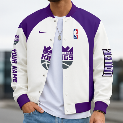 FINAL SALE - NEW CUSTOMIZED NBA16 SK SACRAMENTO KINGS BASEBALL JACKET, SATIN VARSITY JACKET