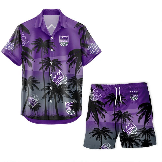 FINAL SALE - NEW CUSTOMIZED NBA16 SKI SACRAMENTO KINGS UNISEX HAWAIIAN SHIRT & SHORTS SET