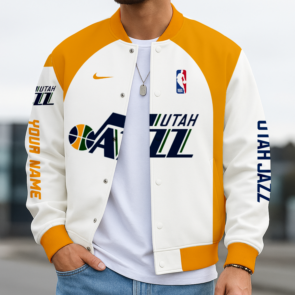 FINAL SALE - NEW CUSTOMIZED NBA29 UJ UTAH JAZZ BASEBALL JACKET, SATIN VARSITY JACKET