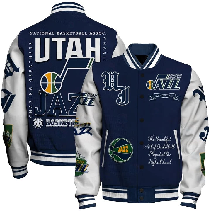 FINAL SALE - NEW CUSTOMIZED NBA29 UJZ UTAH JAZZ BASEBALL JACKET, SATIN VARSITY JACKET