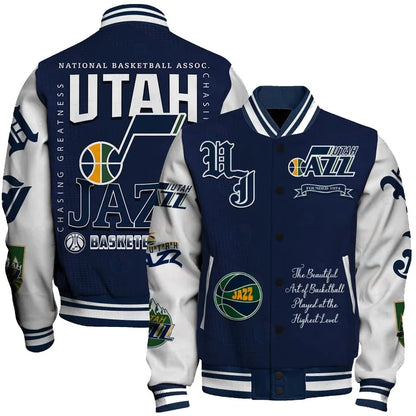 FINAL SALE - NEW CUSTOMIZED NBA29 UJZ UTAH JAZZ BASEBALL JACKET, SATIN VARSITY JACKET