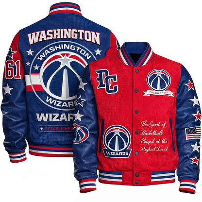 FINAL SALE - NEW CUSTOMIZED NBA28 WWI WASHINGTON WIZARDS BASEBALL JACKET, SATIN VARSITY JACKET