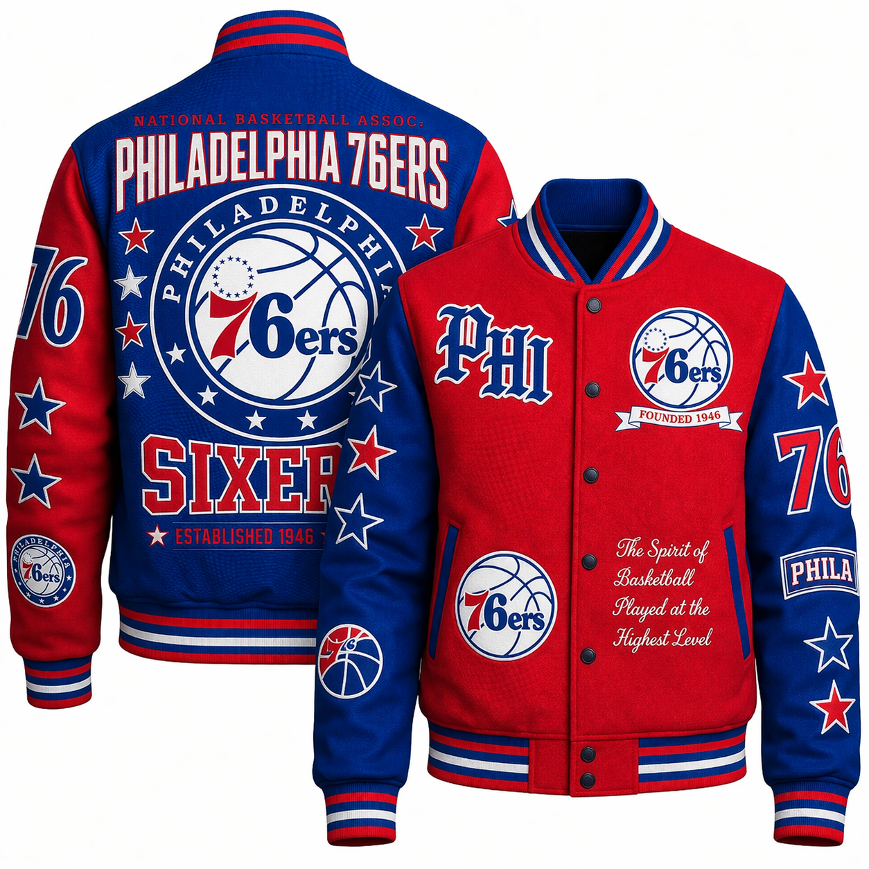 FINAL SALE - NEW CUSTOMIZED NBA26 P76 PHILADELPHIA 76ERS BASEBALL JACKET, SATIN VARSITY JACKET